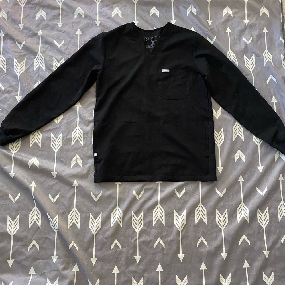 Xs figs mens black chisec long sleeve scrub top